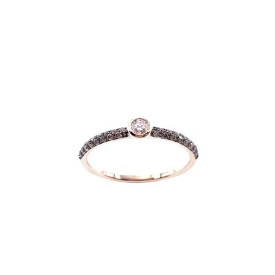 Bague en or rose, diamant et diamants bruns