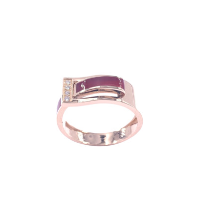 Bague en or rose, diamants et résine nacrée rouge coquelicot