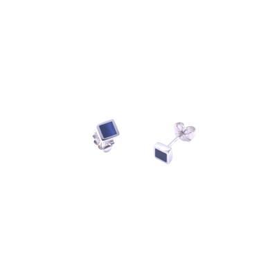 Boucles d'oreilles en or blanc et résine nacrée bleu de Prusse