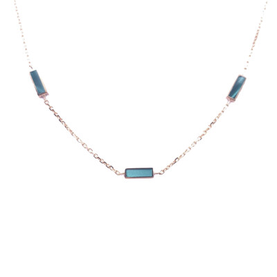 Collier en or rose et résine nacrée vert bronze
