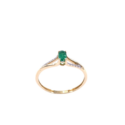 Bague en or jaune, émeraude et diamants