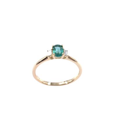Bague en or jaune, émeraude et diamants