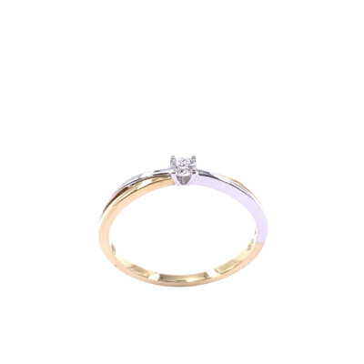 Solitaire en or jaune, or blanc et diamant