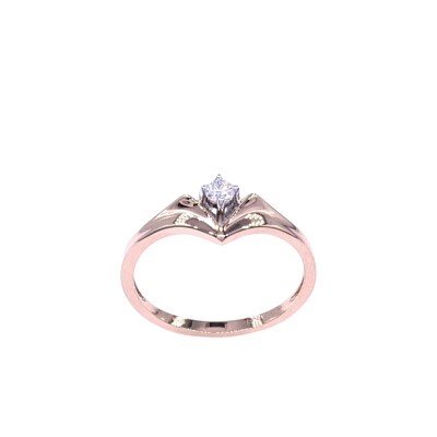 Solitaire en or rose, or blanc et diamants