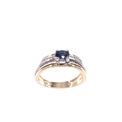 Bague en or jaune, bicolore, saphir et diamants