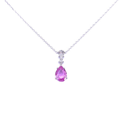 Collier en or blanc, saphir rose et diamants
