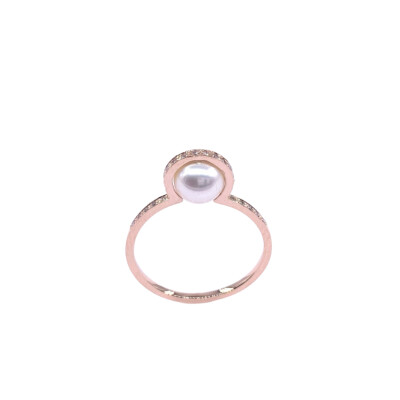 Bague en or rose, perle de culture et diamants