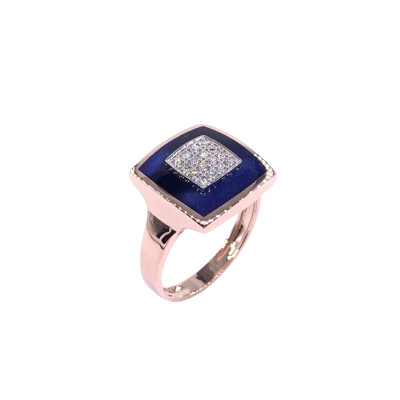 Bague en or rose, diamants et résine nacrée bleu de Prusse