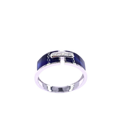 Bague en or blanc, diamants et résine nacrée bleu de Prusse