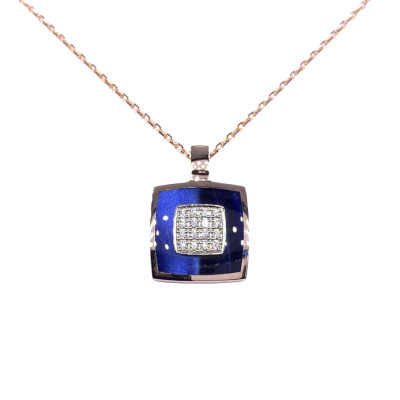 Collier en or rose, diamants et résine nacrée bleu de Prusse