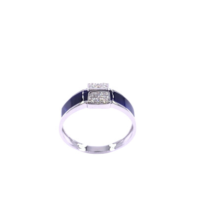 Bague en or blanc, diamants et résine nacrée bleu de Prusse