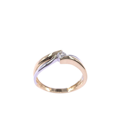 Solitaire en or jaune, or blanc et diamant