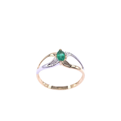 Bague en or jaune, bicolore, émeraude et diamants