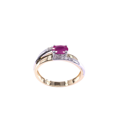 Bague en or jaune, bicolore, rubis et diamants