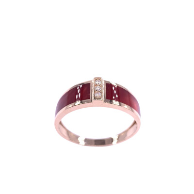 Bague en or rose, diamants et résine nacrée rouge coquelicot