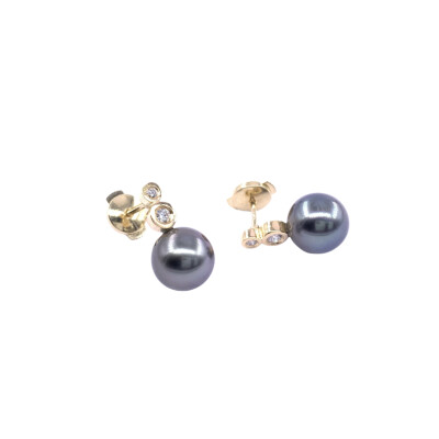 Boucles d'oreilles en or jaune, perles de Tahiti et diamants