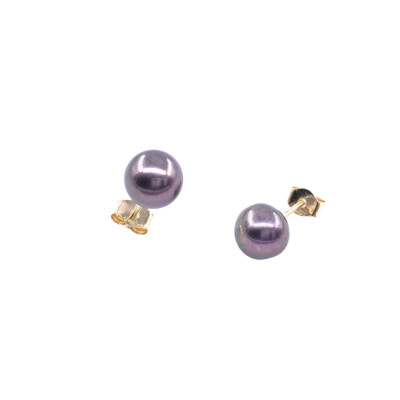 Boucles d'oreilles en or jaune et perles de culture teintées (diamètre : 6/6.5mm)