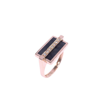 Bague en or rose, diamants et résine nacrée grise