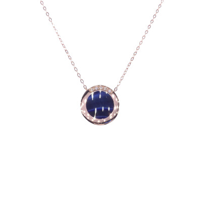 Collier en or rose, diamants et résine nacrée bleu de Prusse