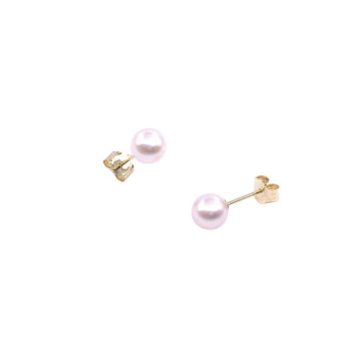 Boucles d'oreilles en or jaune et perles de culture (diamètre : 4 mm)