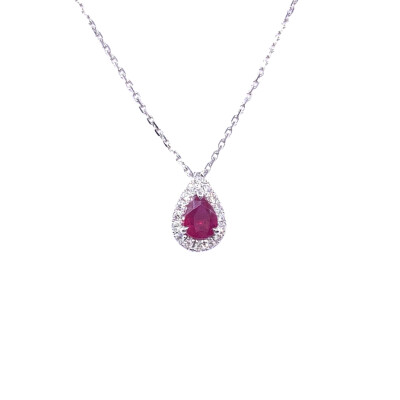 Pendentif en or blanc, rubis et diamants