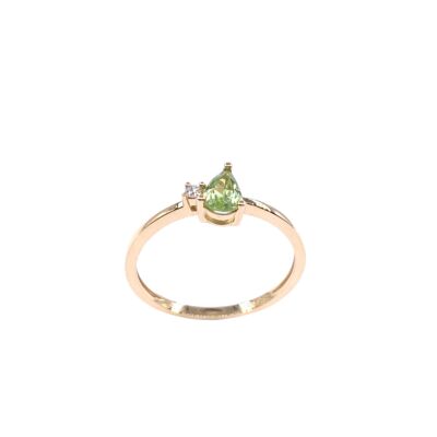 Bague en or jaune, péridot et diamant
