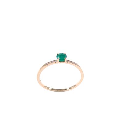 Bague en or jaune, émeraude et diamants
