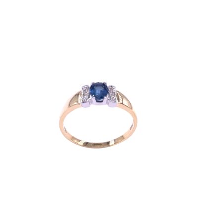 Bague en or jaune, bicolore, saphir et diamants
