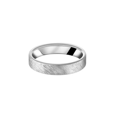 Alliance ruban plat confort 4mm en or blanc finition givré doigt 54