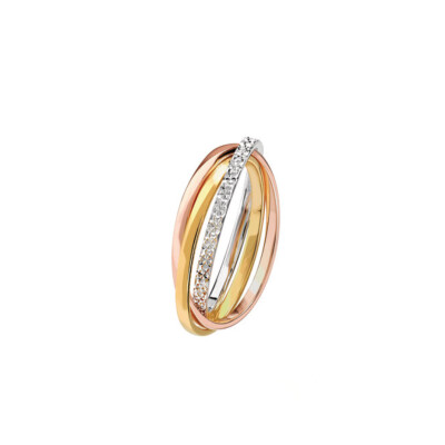 Alliance trois ors entrelacées effet légèrement diamanté 1.5 mm doigt 54