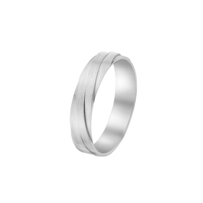 Alliance fantaisie finition brossé 5 mm en or blanc doigt 64