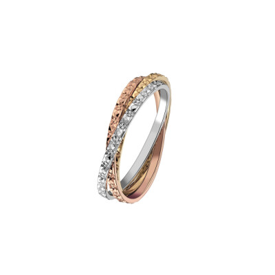 Alliance trois ors entrelacées effet diamanté 1.5 mm doigt 54