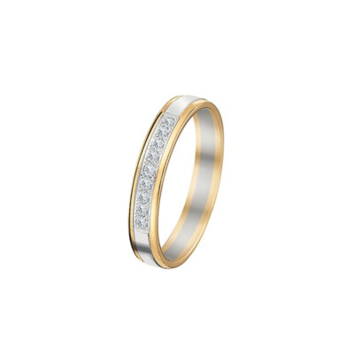 Alliance deux ors 9 diamants serti grain 3.5 mm doigt 54
