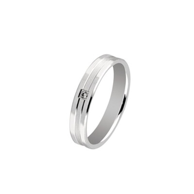 Alliance confort finition brossé 4 mm avec diamant taille brillant en or blanc doigt 54