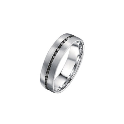 Alliance  finition brossé 6 mm avec diamants noirs traités serti rail en or blanc doigt 64