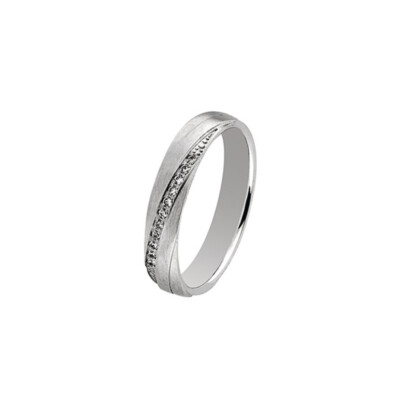 Alliance finition brossé 4 mm avec 11 diamants serti grain en or blanc doigt 54