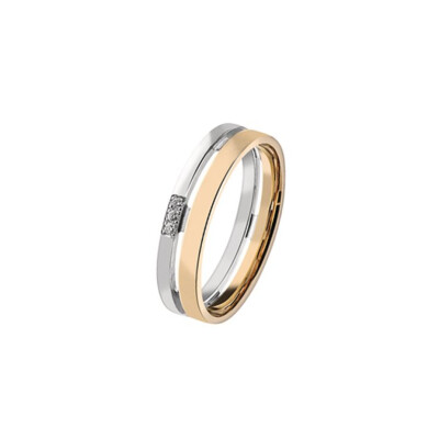 Alliance deux ors 9 diamants serti grain 3.5 mm doigt 54