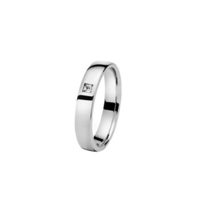 Alliance confort finition poli 4 mm avec diamant taille princesse en or blanc doigt 64