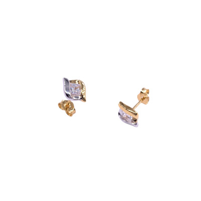 Boucles d'oreilles en or jaune, bicolore et oxydes de zirconium