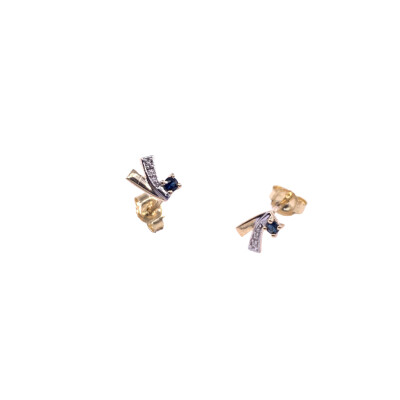 Boucles d'oreilles en or jaune, saphirs et oxydes de zirconium