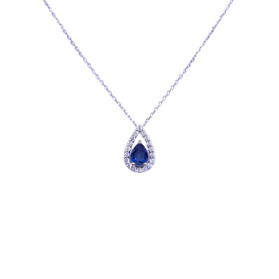 Collier en or blanc, saphir et oxydes de zirconium