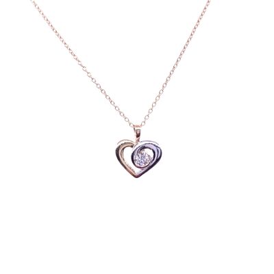 Collier en or jaune, bicolore, et oxyde de zirconium, motif cœur