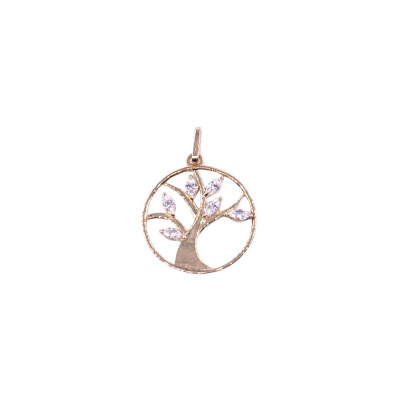 Médaille en or jaune et oxydes de zirconium, motif arbre de vie
