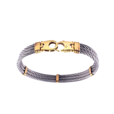Bracelet rigide en or jaune et acier