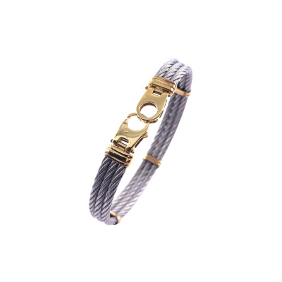 Bracelet rigide en or jaune et acier