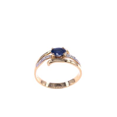 Bague en or jaune, saphir et diamants