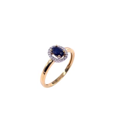Bague en or jaune, or blanc, saphir traité et diamants