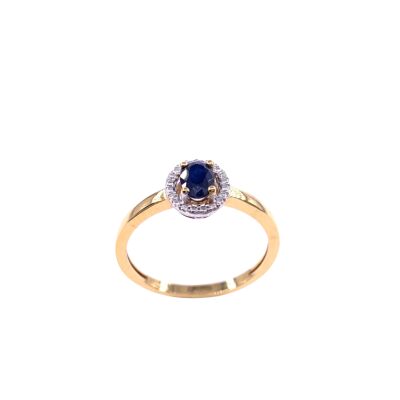 Bague en or jaune, or blanc, saphir traité et diamants