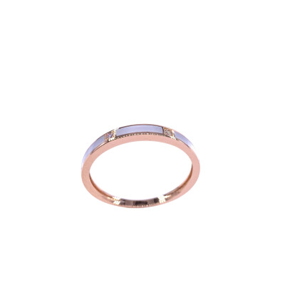 Bague en or rose, diamants et résine nacrée blanche