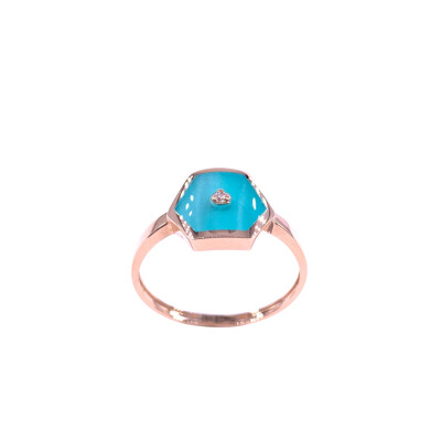 Bague en or rose, diamants et résine nacrée turquoise